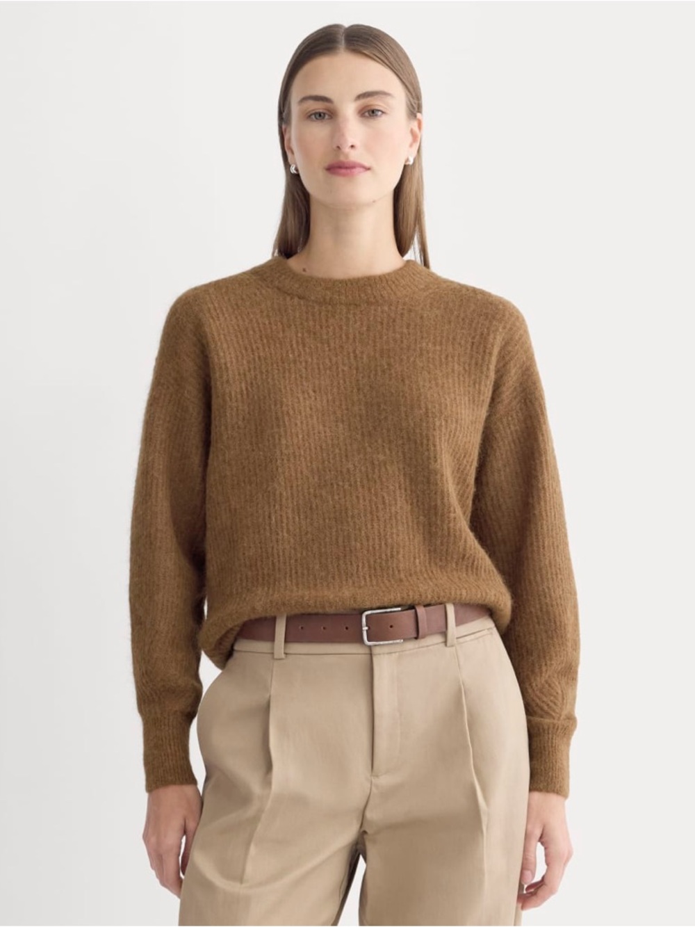 Everlane Alpaca Cocoon Crew Sweater Brown Cozy Minimalist Size XS
